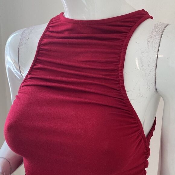 Rachel Pally Red High Neck Racerback Sleeveless Dress w Ruching on Sides - Picture 3 of 8